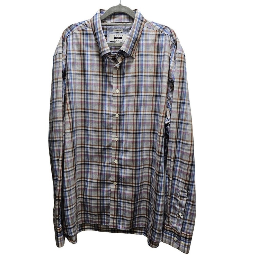 Joseph‎ Abboud Men's Non Iron Plaid Dress Shirt XXL 100% Cotton
